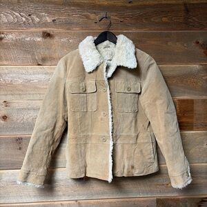 Vintage Y2k Wilsons Maxima Tan Suede Leather Coat Jacket Faux Shearling Fur XL